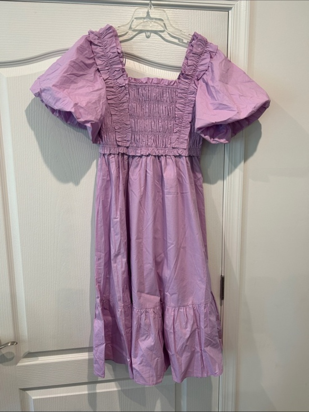 English Factory Lavender Puff-Sleeve Smocked Midi Dress